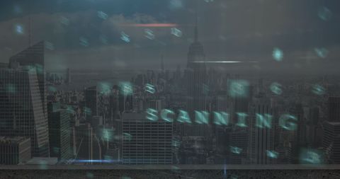 Cyber Security Scanning Overlay on Modern Cityscape - Download Free Stock Images Pikwizard.com