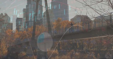 Global Finance Trends Overlay with Cityscape