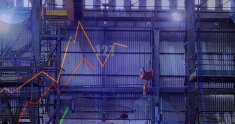 Industrial Warehouse with Data Overlay Illustrating Growth