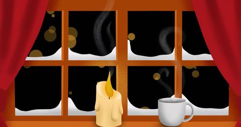 Cozy Winter Window with Candle and Hot Drink