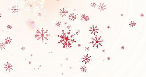 Red and white snowflakes on winter wonderland background
