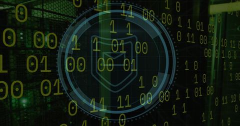 Cybersecurity Shield Over Binary Code Concept Backdrop - Download Free Stock Images Pikwizard.com
