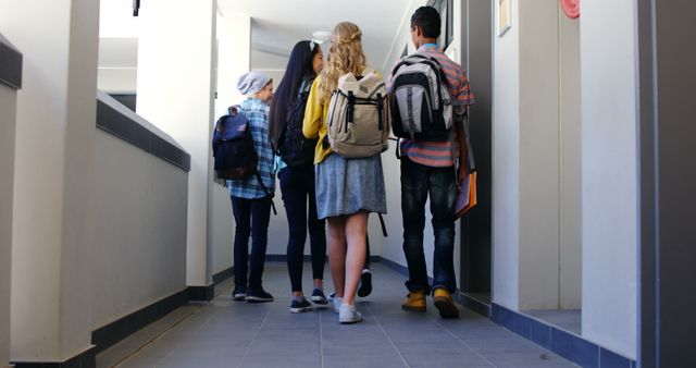 Students Walking in School Hallway Back View - Download Free Stock Images Pikwizard.com