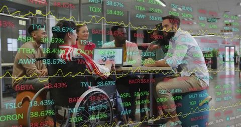 Stock Market Data Overlaid on Diverse Business Meeting - Download Free Stock Images Pikwizard.com
