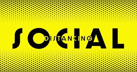 Social distancing concept in bold typography on yellow background