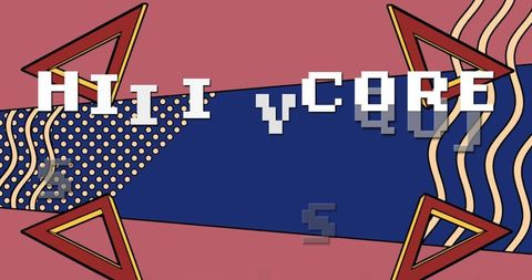 Modern Digital Art with Pixelated Text on Abstract Background