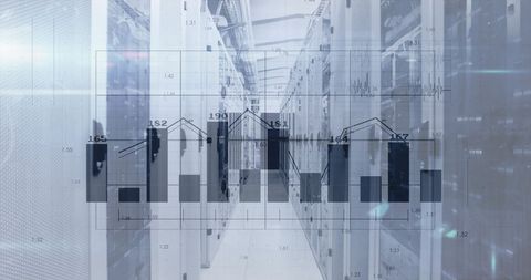 Digital Financial Data Overlay on Modern Server Room - Download Free Stock Images Pikwizard.com