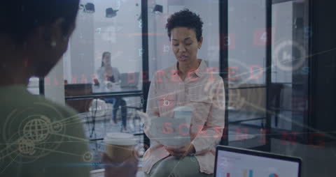 Digital Data Overlay with Business Professionals in Modern Office