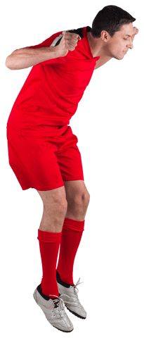 Transparent Athlete in Red Kicking Football Mid-Air