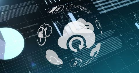 Rotating Cloud Icons with Graphs in Digital Interface - Download Free Stock Images Pikwizard.com