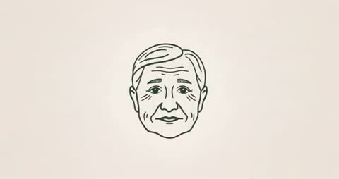 Animated Portrait of Blinking Elder Man in Minimalist Style