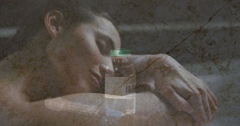 Surreal concept of introspection with resting woman and medical elements