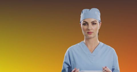 Healthcare Professional Holding Clipboard with Serious Expression
