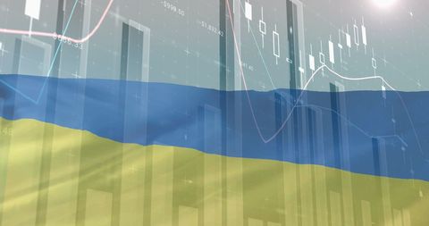 Ukrainian Flag Overlay on Financial Data Charts
