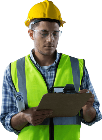 caucasian male engineer holding clipboard on transparent background - Download Free Stock Videos Pikwizard.com