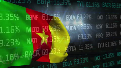 Cameroon Flag Against Dynamic Stock Market Data Background