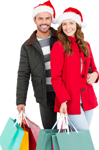 cheerful couple holiday shopping with santa hats - Download Free Stock Videos Pikwizard.com