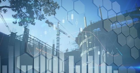 Digital Financial Data Integrated with Urban Skyscraper Construction - Download Free Stock Images Pikwizard.com