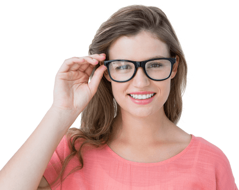 smiling woman adjusting eyeglasses on transparent background - Download Free Stock Videos Pikwizard.com