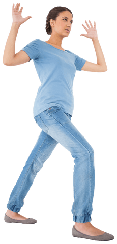 Caucasian woman raising hands gesture on transparent background