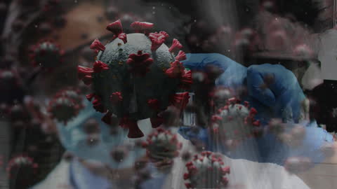 Digital Animation of Virus Cells Over Foxused Medical Vaccination