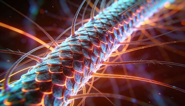 Neon biomimetic nanofiber with scaled surface and glowing filaments
