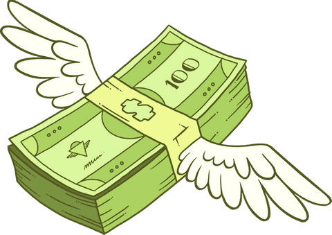Stack of money with wings, transparent financial growth symbol