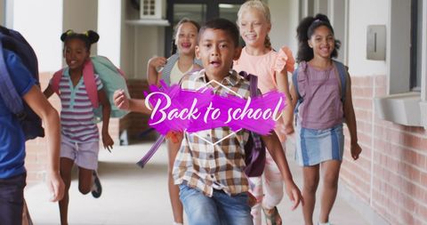 Excited Diverse Schoolchildren Running for New School Year - Download Free Stock Images Pikwizard.com