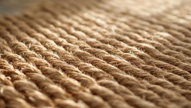 Macro woven jute rope texture with braided rows and warm natural fiber highlights