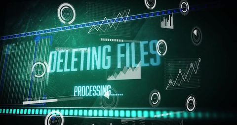 Futuristic Cybersecurity HUD Showing Deleting Files Progress on Data Management Dashboard