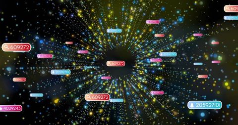 Futuristic Data Tunnel with Glowing Numeric Tags in Cyber Space