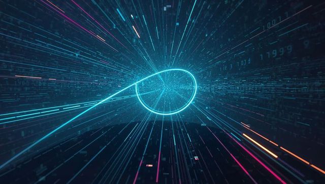 Neon blue light path through futuristic cyberspace