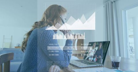 Digital Infographic Interface with Businesswoman on Video Call