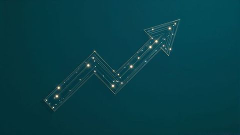 Glowing arrow network pathway on teal background