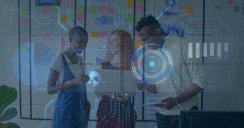 Team Collaborating in Digitally Enhanced Coworking Space