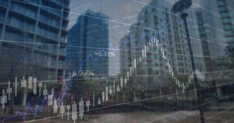 Financial Data over Modern Cityscape Analyzing Market Trends