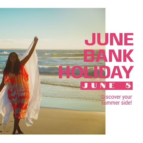 Joyful Woman Celebrating June Bank Holiday at Beach