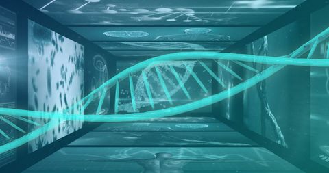 Digital dna strand in futuristic biotechnology setting
