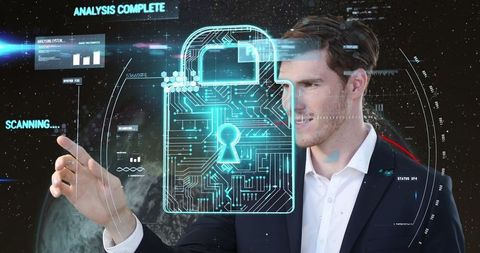 Cybersecurity Expert Interacting with Digital Interface in Space - Download Free Stock Images Pikwizard.com