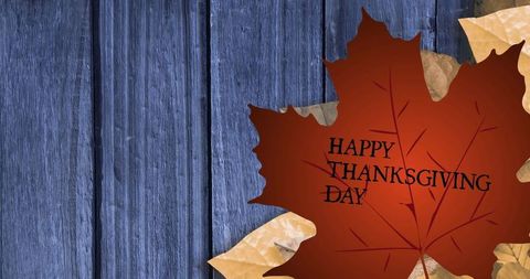 Rustic Thanksgiving Leaf on Blue Wooden Planks