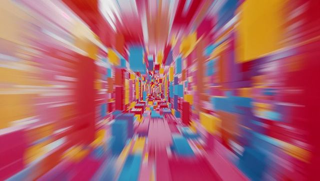 Futuristic Digital Corridor with Multicolored Geometric Motion