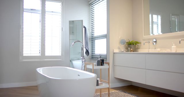 Modern Minimalist Bathroom with Freestanding Tub and Vanity - Download Free Stock Images Pikwizard.com