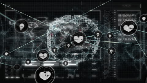 Futuristic Global Digital Interface with Heartbeat Connections