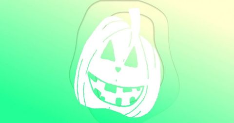 Stylized white jack-o'-lantern with vibrant gradient background