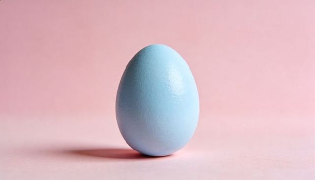 Pastel blue egg standing on pink backdrop minimalist still life for product and design
