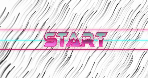 Neon start banner with dynamic wavy line pattern