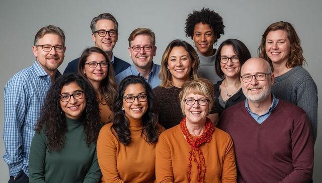 Diverse professional team posing with confidence in studio
