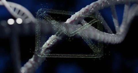 Futuristic Double Helix and Email Icon Fusion in Virtual Tech World