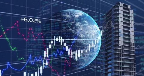 Global Finance Superimposed on World and City Buildings - Download Free Stock Images Pikwizard.com