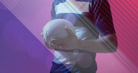 Rugby Player Holding Ball with French Flag Silhouette